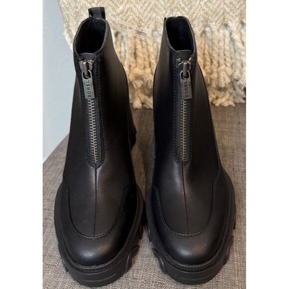 Woman's Size 8.5 Boots SOREL Brex Heel Zip black Leather Lug Sole - Picture 3 of 15